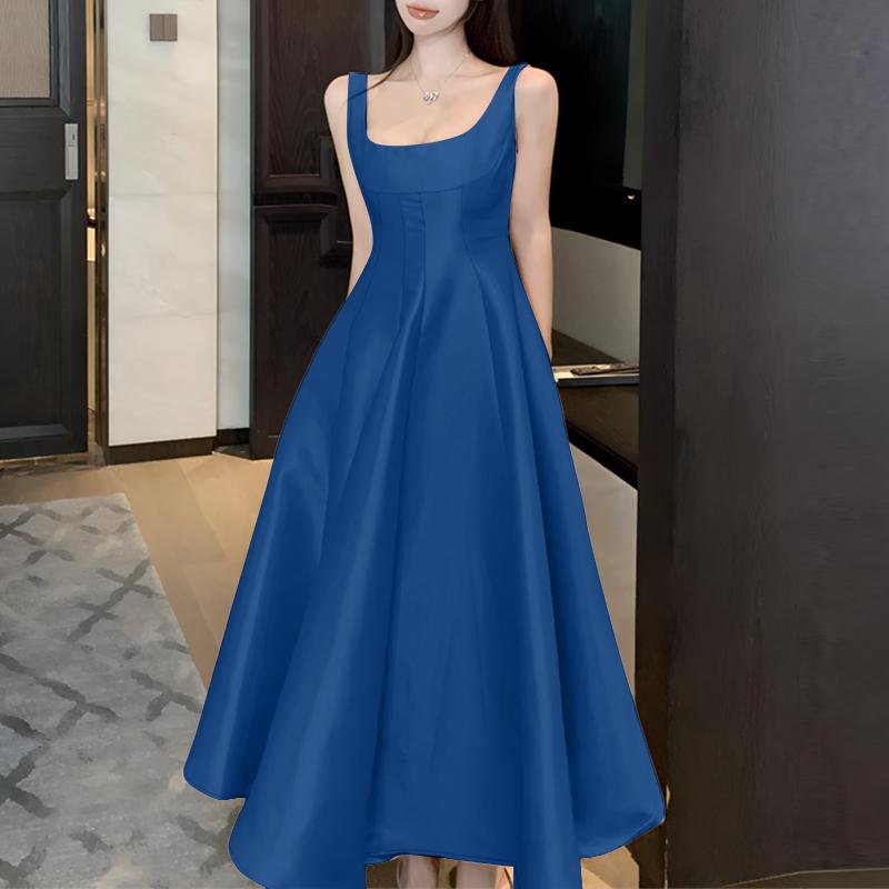 

ZANZEA Женское летнее повседневное платье без рукавов А-силуэта с U-образным вырезом 5XL королевский синий