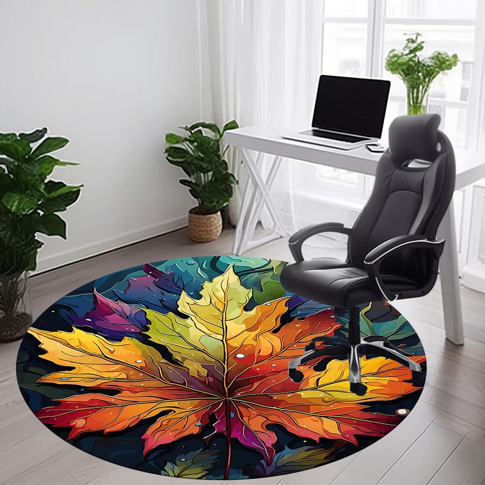 1pc Autumn Leaves Office Round Area Rug, Indoor Mat Suitable ForOffice, Under Office Chairs Bedroom Living Room Home Decor, Room Deco  D089