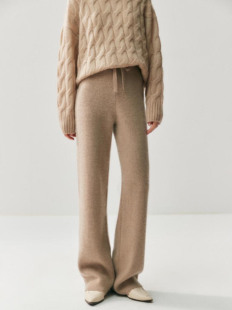 Women's High-Waist Cashmere Knitted Wide-Leg Pants for Autumn and Winter