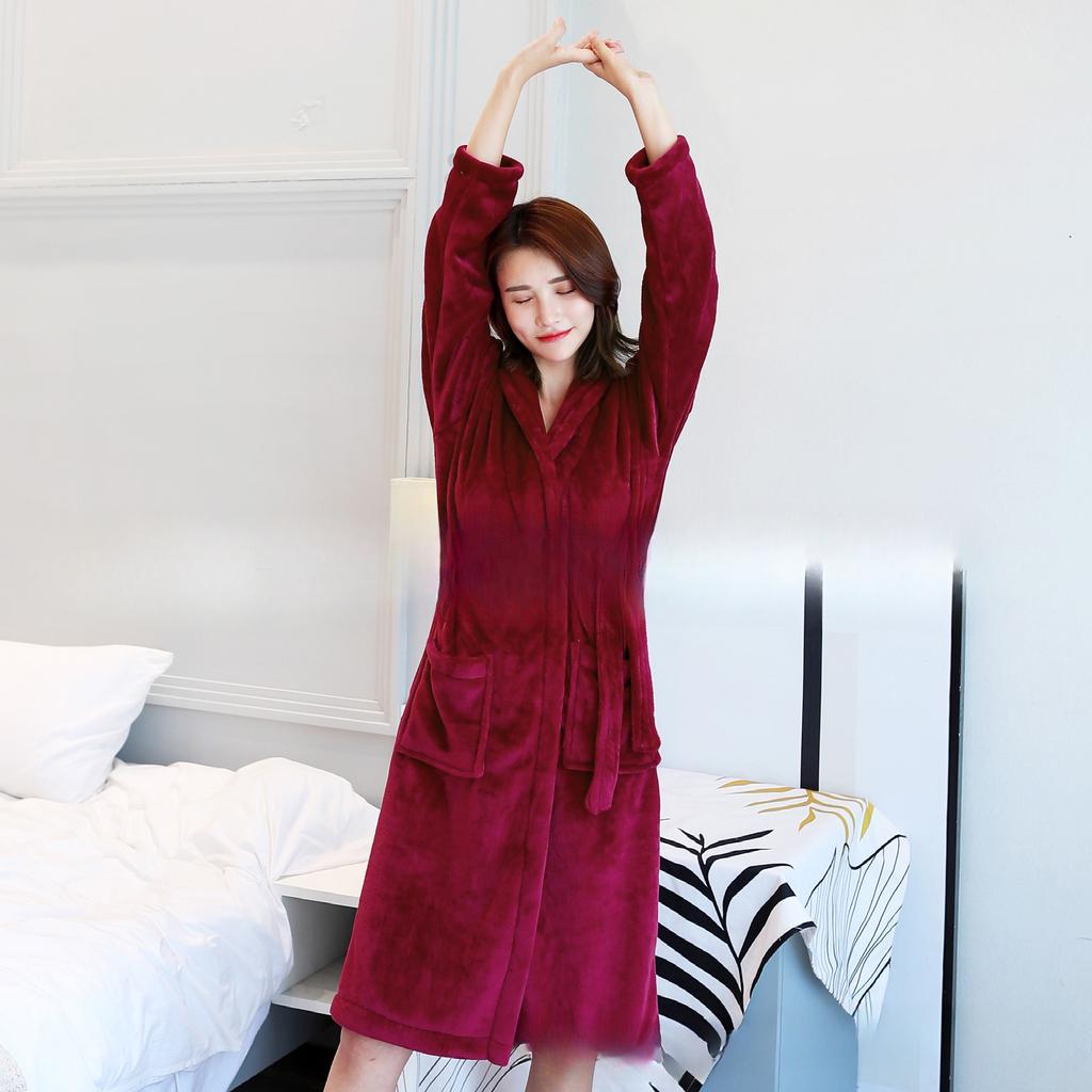 Thickened Flannel Nightgown, Large Size Autumn and Winter Pajamas, Coral Fleece Bathrobe