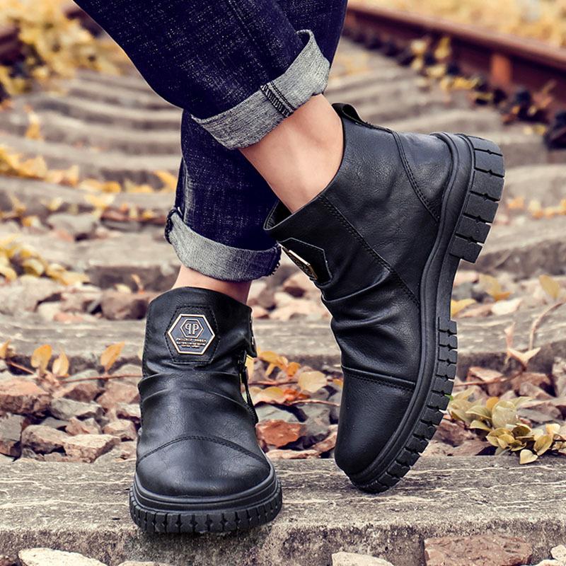 Fashion Designer Luxury Zipper Mens Boots Autumn White High Top Men Casual Shoes Black Ankle Boots Fashion Motorcycle Shoes For Men