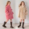 Winter Warm Girls Fashion Double-Breasted Cotton Lined Faux Fur Jackets School Kid Thick Coat Children Outfit Windbreaker