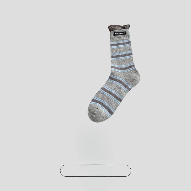 

Женские летние тонкие полосатые кружевные дышащие бесшовные хлопковые носки-трубы 1 pair серый/синий