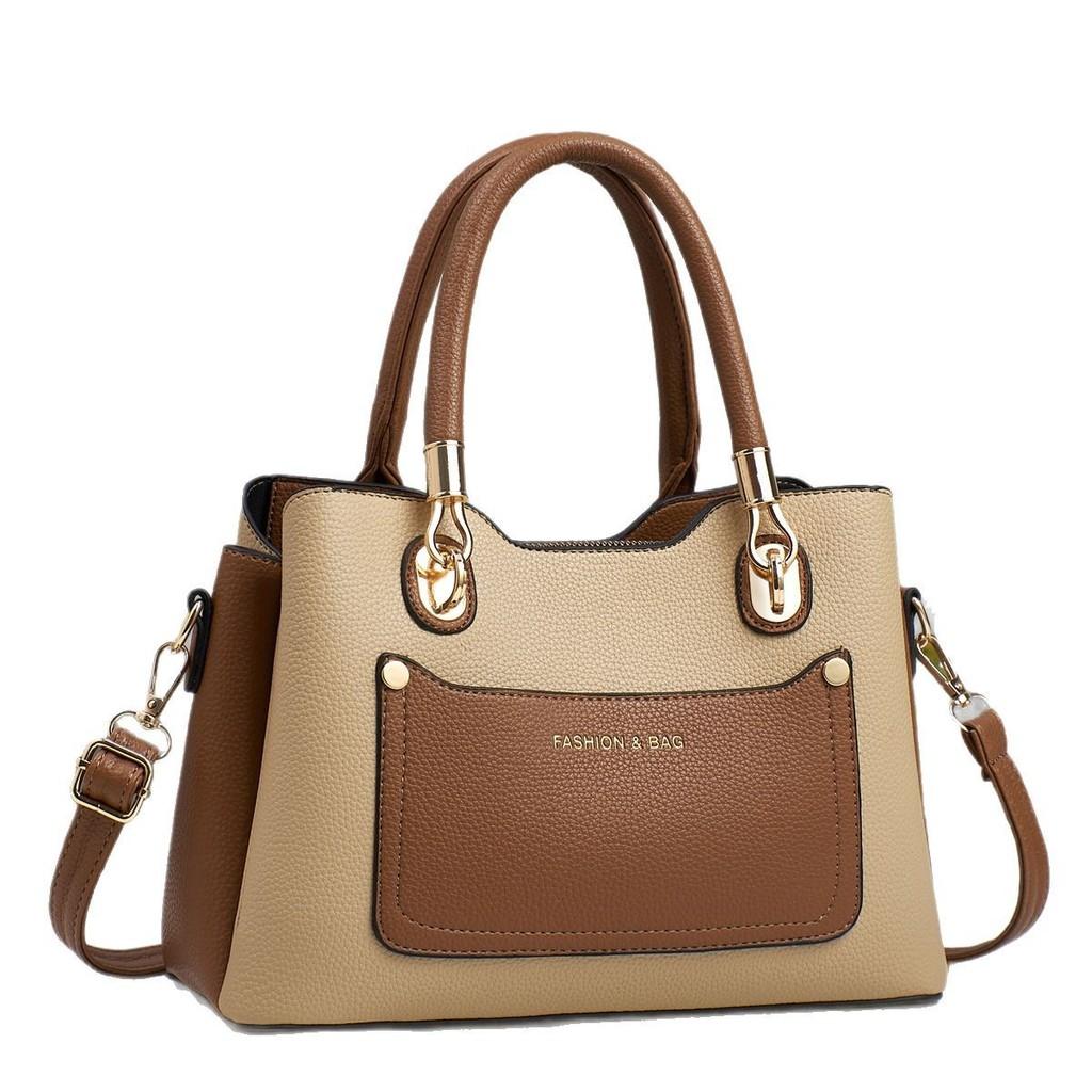 Minimalist Pu Tote Bag With Spliced Color Blocks For Daily Casual Use