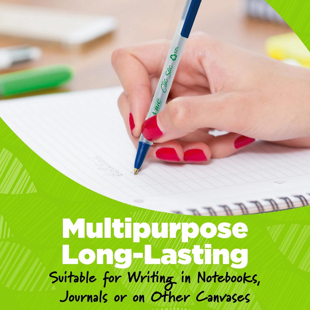 Bic Ecolutions ClickStick Ballpoint Pack of Pens, 1.0 Mm, Oil-Based, Black, 12, ECSBLK-B12