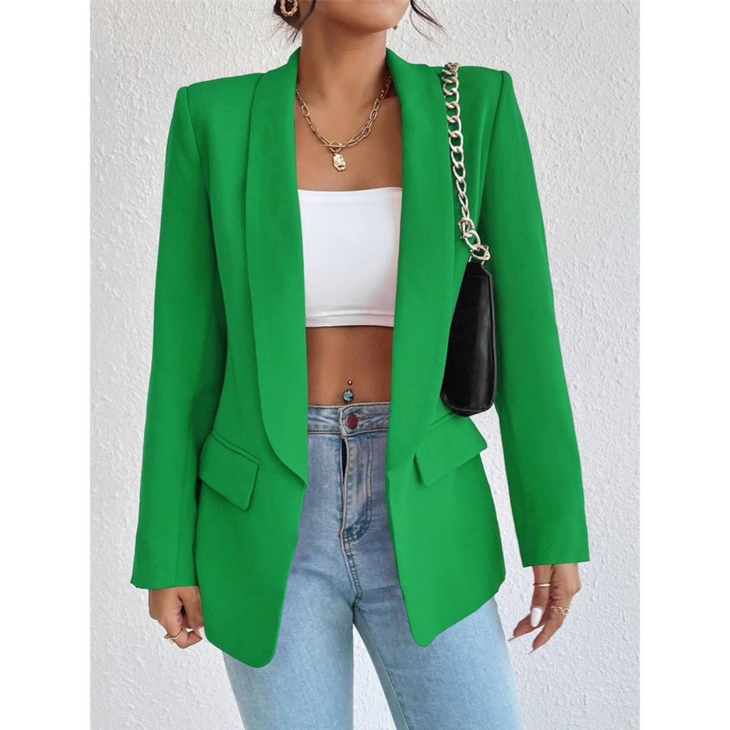 Women's Elegant Solid Color Long Sleeved Single Breasted Sports Jacket - Loose Fit, Classic Silhouette, High-quality Stitching