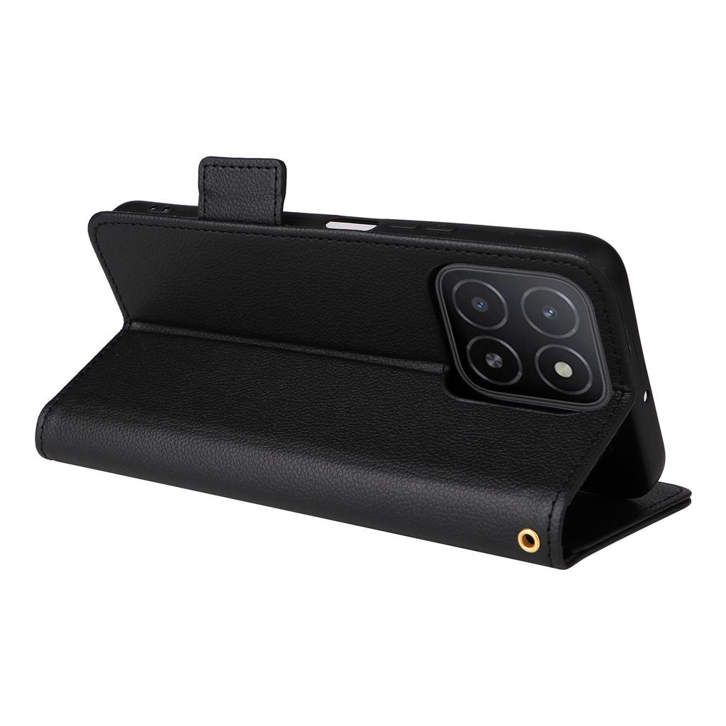 For Honor X5b/X5b Plus Case with Wrist Strap Litchi Texture PU Leather Wallet Phone Cover