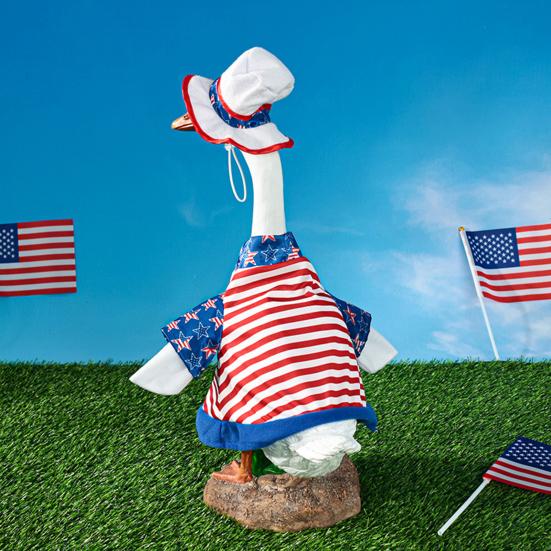 4th of July Porch Goose Outfit Independence Day Red White Blue Patriotic Goose Costume for 20"/27" Goose Statue