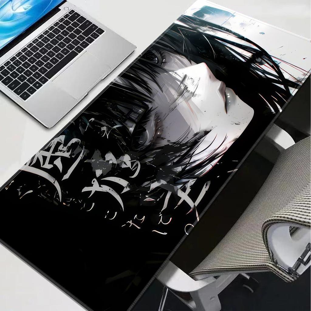 Tapis de Souris Fille Anime 90x40cm Antidérapant Tapis de Bureau Gaming Plateau Clavier Ordinateur Portable Bureau Esports Joueur Noir Blanc