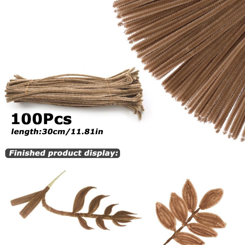 100Pcs 30cm Colors Chenille Stem Twisted Rod Iron Wire DIY Handcraft Wool Root Fluffy Bar Twisting Decor Pipe Cleaner Plush