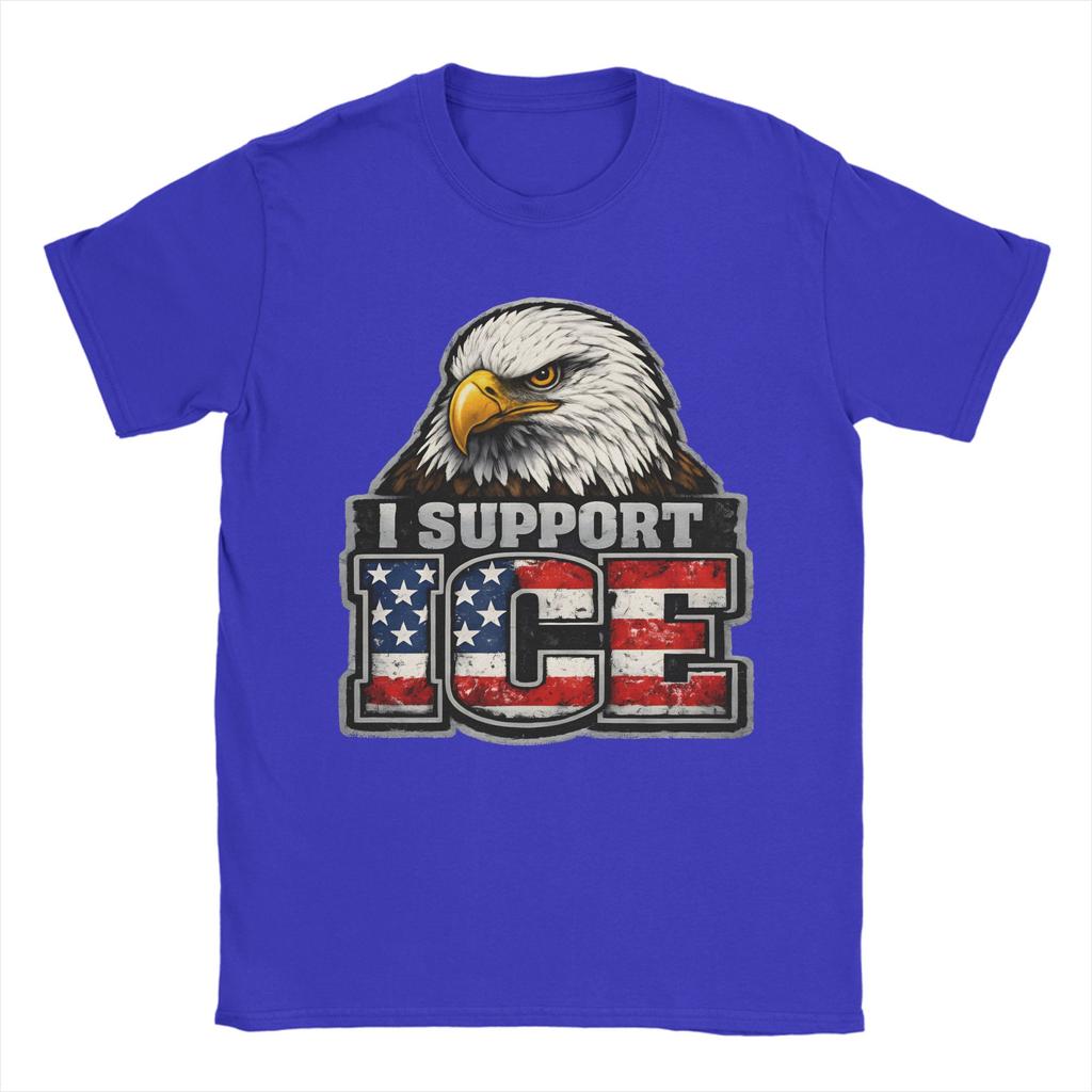 Unisex TShirts I Support ICE Patriotic American Flag Bald Eagle Novelty Pure Cotton Tees Short Sleeve  T Shirt O Neck Clothes Gift