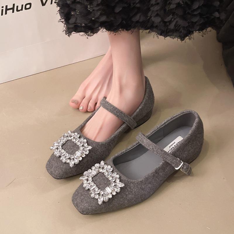 2025Sneakers Women Felt  Shoes Square Toe Ballet Flats New Fashion Buckle Strap Women Shoes Spring Autumn Zapatillas Mujer