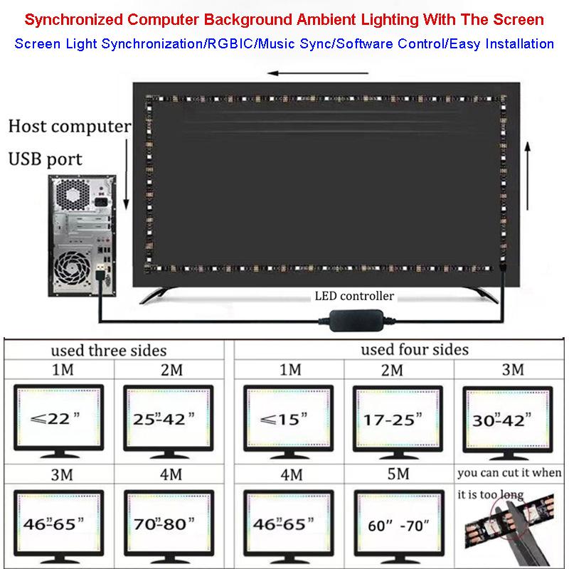 RGBIC LED Light Strip Camera TV Screen Synchronization APP Music Synchronization Game Bedroom TV Background Ambient Light
