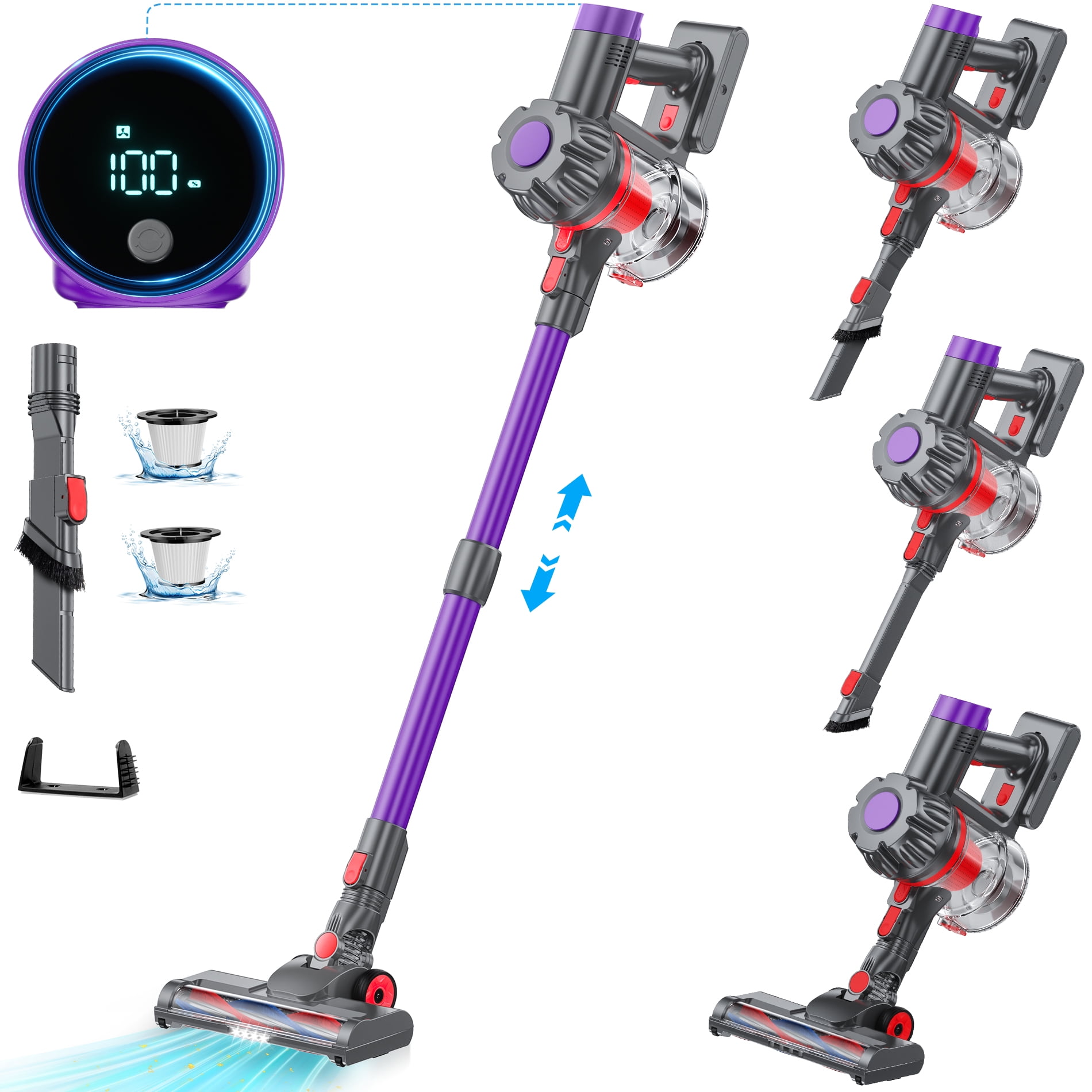 

Беспроводной пылесос, 38000Па/450Вт 50 мин 2500 мАч для дома, шерсти домашних животных, ковра, деревянного пола фиолетовый