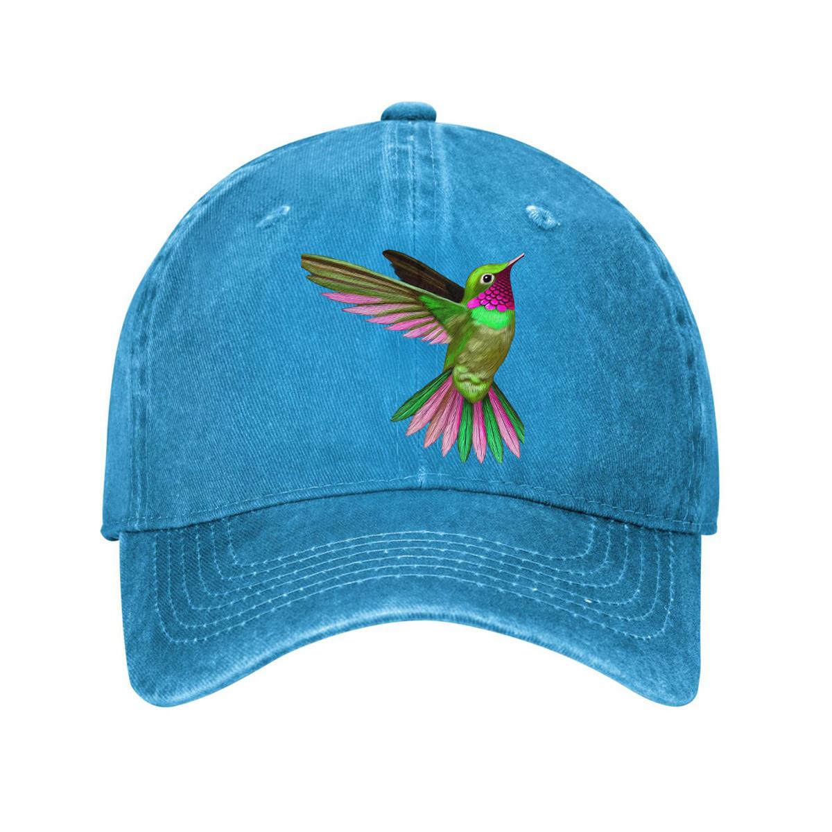 

Hummingbird Print Baseball Cap Vibrant Adult Unisex Cotton Adjustable Casual Denim Style Cap One Size