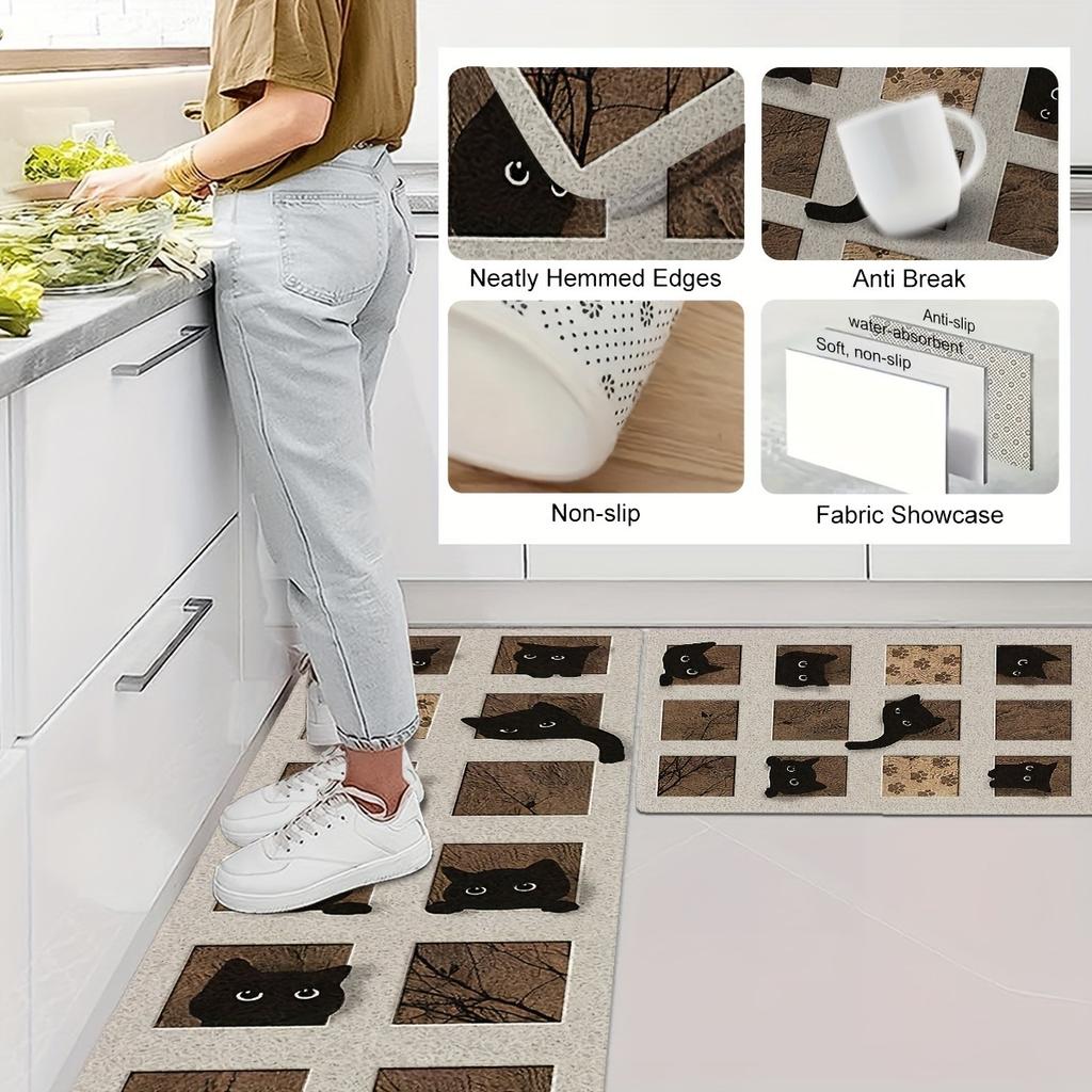 1PC Jigsaw Cats Pattern Door Mats Kitchen Rugs Non-Slip Pop Design Living Room Rugs Bath Mat Carpet for Home Sink Laundry Decor