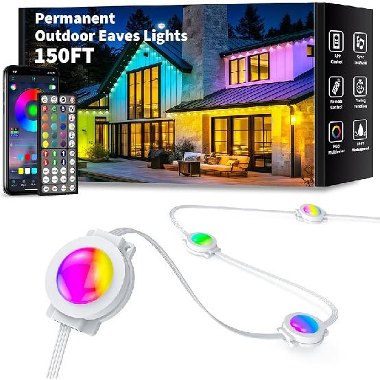 100FT Permanent Outdoor Lights Waterproof, Smart RGB Eaves Lights with App/Remote Control, DIY Scene Modes, LED Outdoor Lighting for Christmas 150FT
