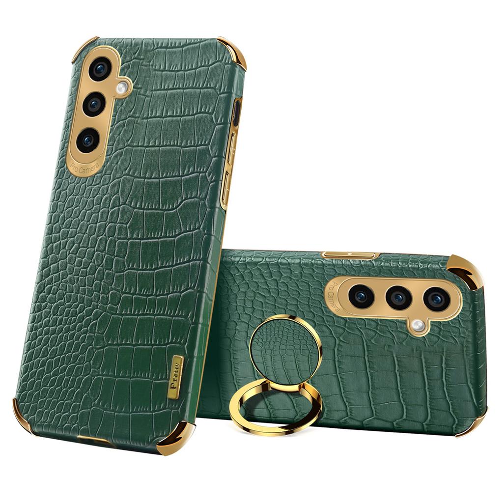 For Samsung Galaxy A15 4G/5G Case Crocodile Texture Electroplated Phone Cover with Kickstand