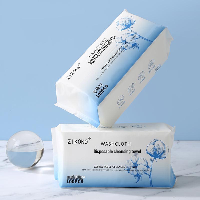 ZIKOKO Disposable Cotton Face Wash Towels, 100 Pieces – Soft, Non-Woven Makeup and Cleansing Towels