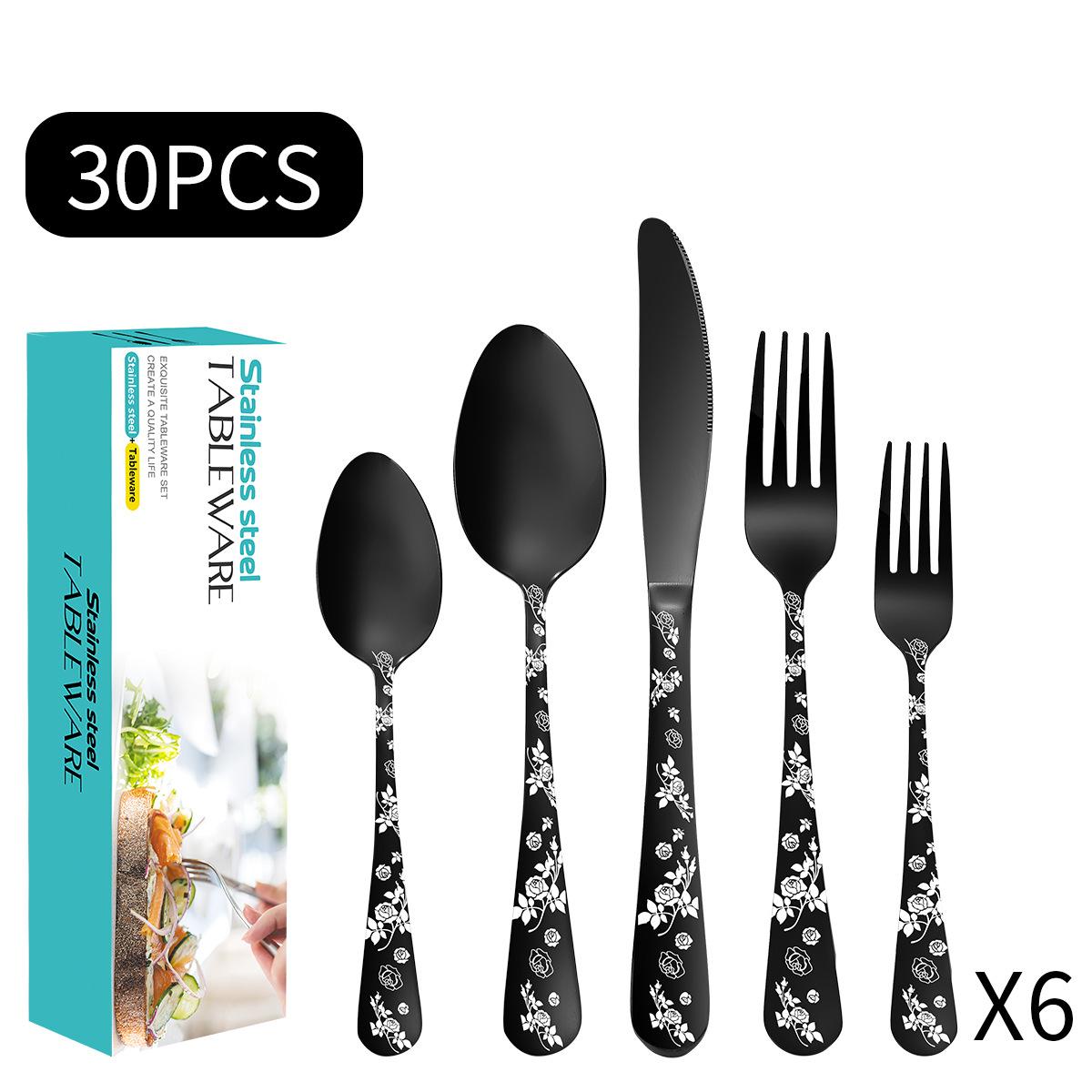 

Нож, вилка и ложка из нержавеющей стали. Посуда. Костюм из 30 предметов. Посуда в западном стиле. Костюм на 6 человек.