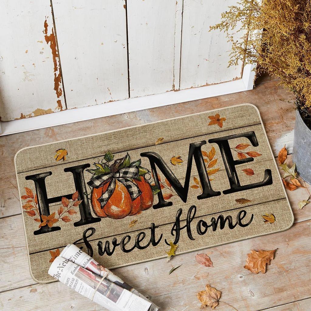 Autumn Pumpkin Crystal Velvet Doormat Non-slip Waterproof Dirt-resistant Easy to Clean Indoor Decoration