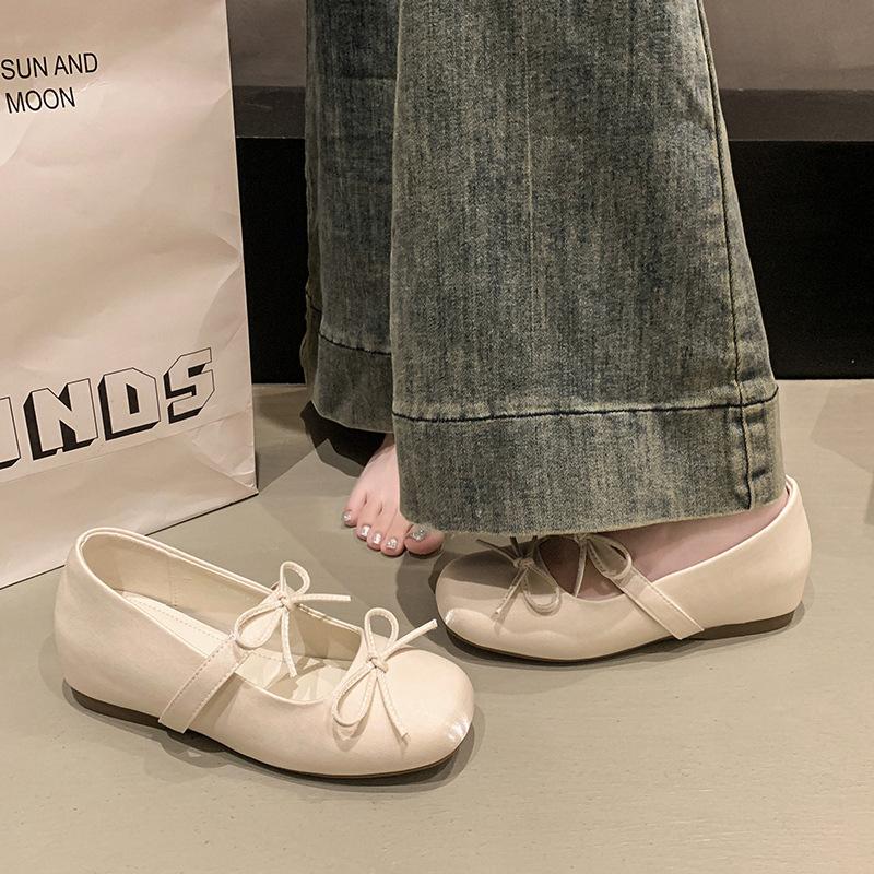 Sweet bow square head ballet single shoes women's autumn new fashion versatile one-pedal shallow mouth Mary Jane shoes