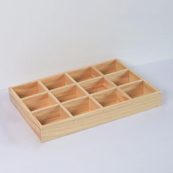 Úložný box s 12 mřížkami na dřevěné úložné potřeby Vintage velkokapacitní organizér pro prádelník