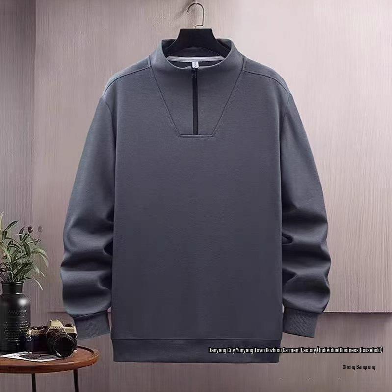 Men's Thick Stand-Collar Half-Zip Casual Sweatshirt – Heavyweight, Spring/Autumn Trend, Solid Color