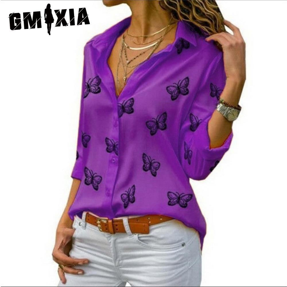 

GMXIA Women s Fashion Casual Long Sleeve POLO Neck Blouses & Shirts XXXXXL фиолетовый