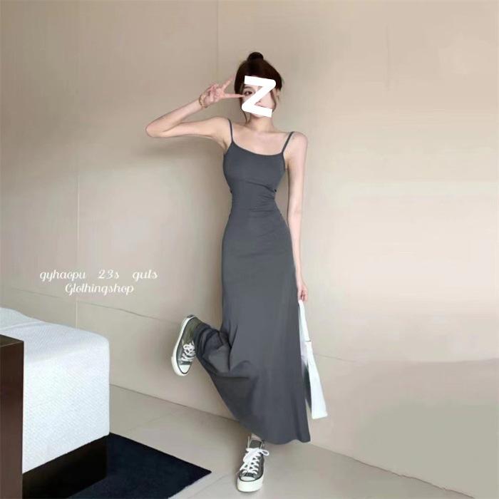 "2025 Summer Off-Shoulder High Waist Suspender Dress - Knee-Length & Slimming"