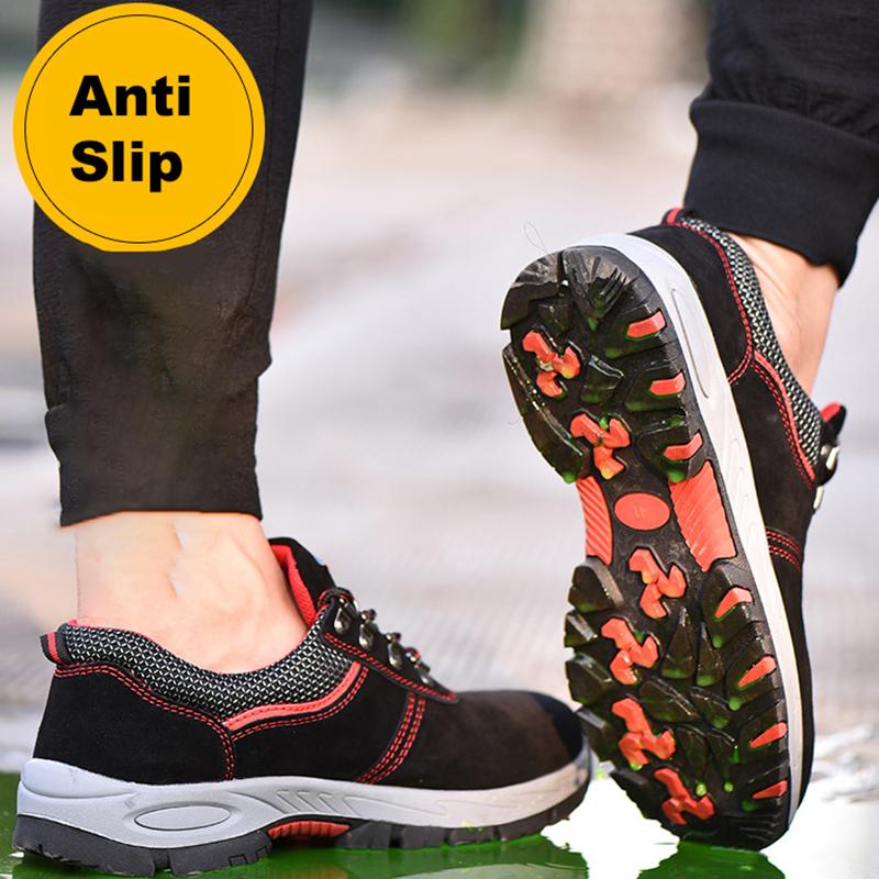 Oulylan Cowhide Steel Toe Protective Boots Anti Puncture Work Shoes Anti Smashing Welding Footwear Wear Resistant Safety Sneaker