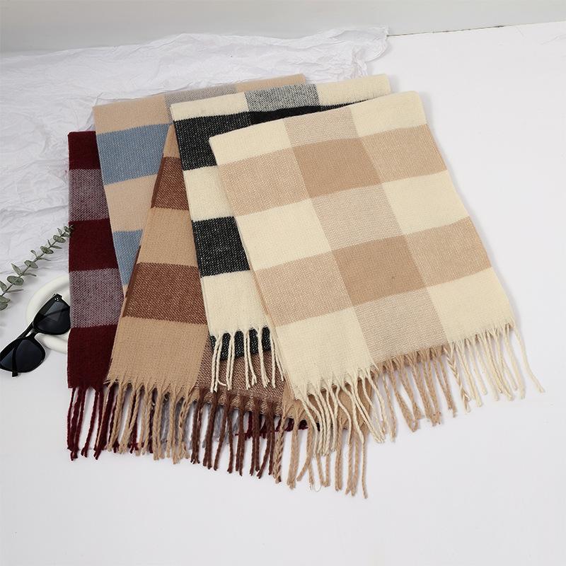 New Korean Style Classic Plaid Scarf for Women in Autumn and Winter Thickened and Warm  Versatile Shawl for Students To Wear As A Scarf