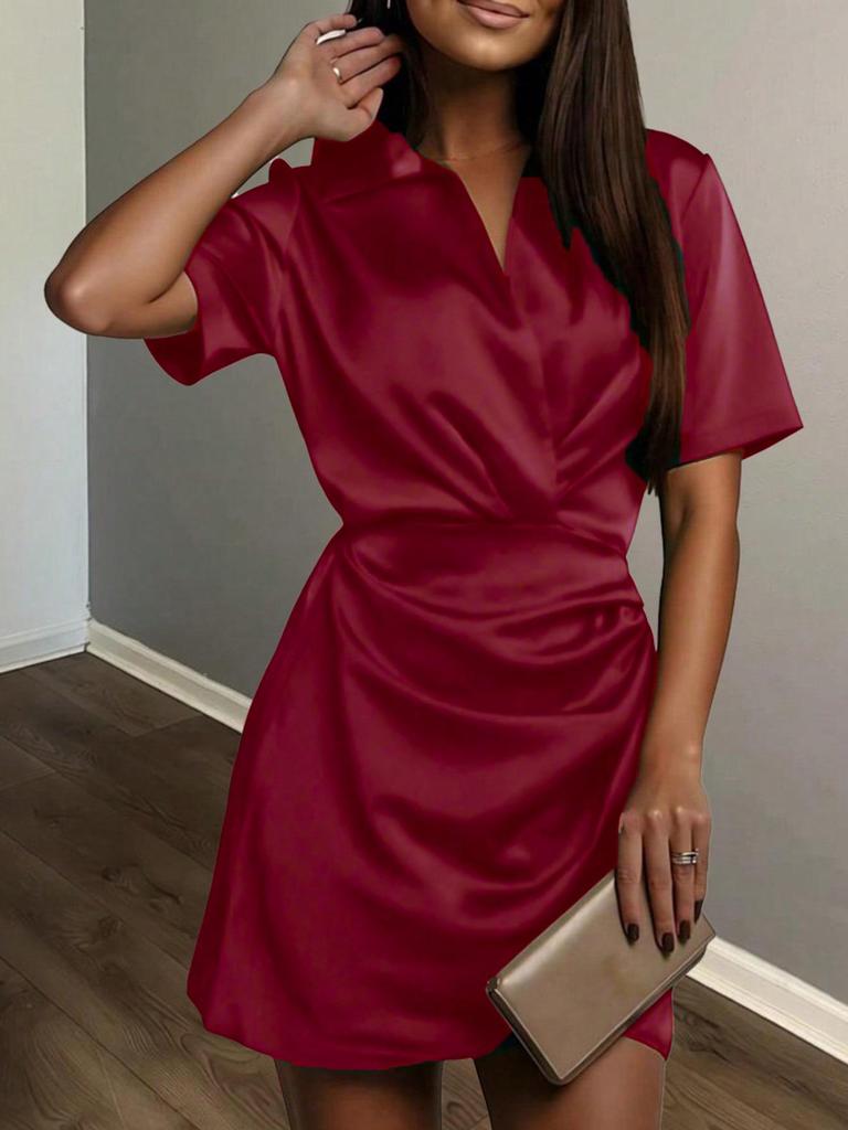 Elegant 2026 Summer Women's Short-Sleeve Mini Dress - Casual Fashion Style