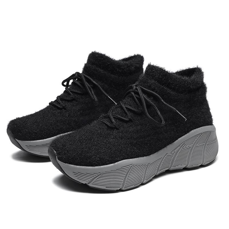 Autumn and winter new suede socks shoes warm and velvet thick-soled couples outdoor casual fly-woven shoes large size shoes