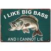 SUPERDANT Vintage Fishing Metal Tin Sign  I Like Big Bass Retro Wall Art Iron Multipurpose No Electricity Needed for Man