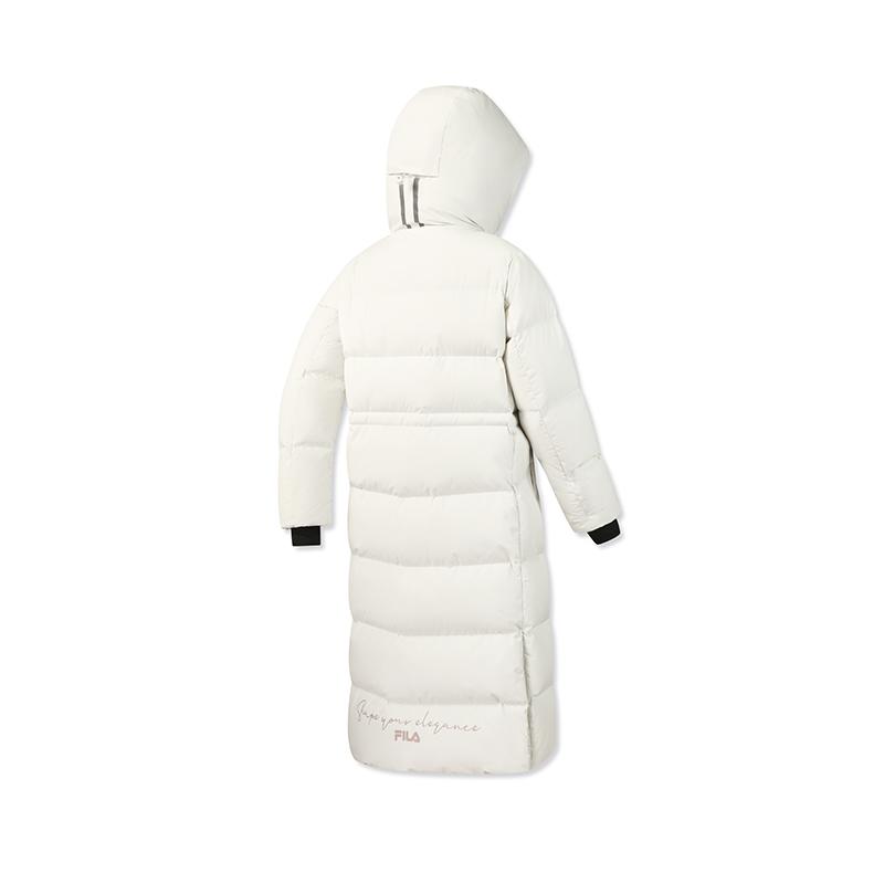 Fila Fitness Fashion Simple Warm Goose Down Windproof Versatile Loose Long Hooded Down Jacket Women Outerwear Starlight-White A61W541904FWT