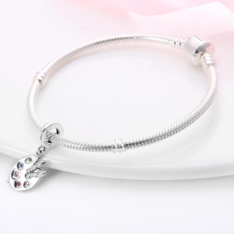 925 Silver Mode Palett Pensel Konst Berlocker Pärlor Passar för Originalarmband DIY Fint Smycke Gåva