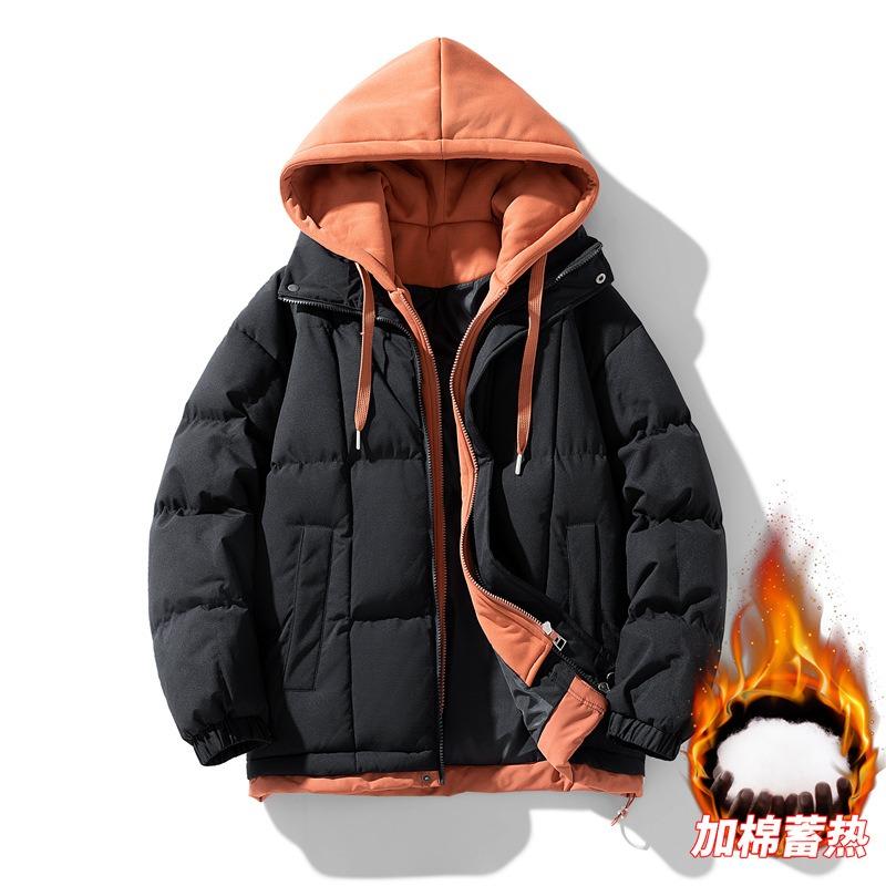 Winter Windproof Thickened Stand-up Collar Contrast Men's Winter Windproof Thickened Couple Bread Jacket Trendy Cotton Clothes