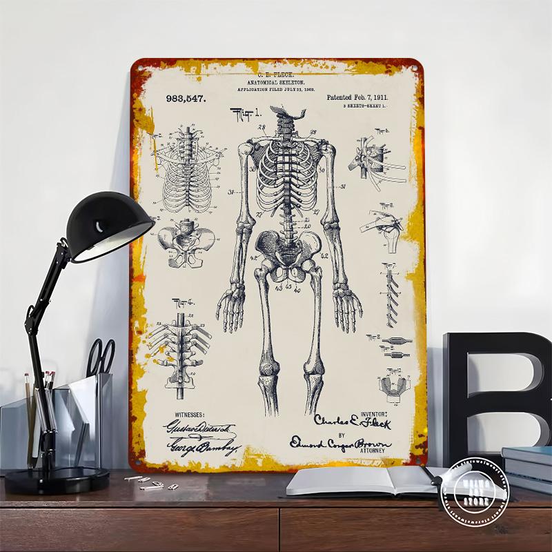 Human Skeleton Patent Print Metal Poster Customized Wall Art Retro Vintage Tinplate Signs for Coffee Bar Accessories House Decor