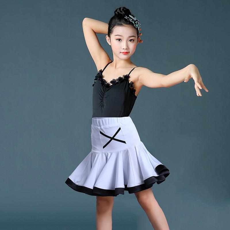 Children's Summer Latin Dance Costume - Girls' Short Sleeve Spaghetti Strap Skirt Set