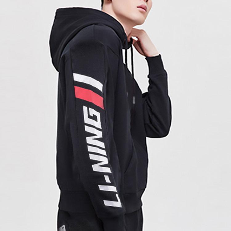 Li Ning Sweatshirts Men's Black Hooded Moderate Regular AWDQC19-1