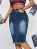 Damen Bodycon Midirock mit Rissen - Denimrock mit rohem Saum