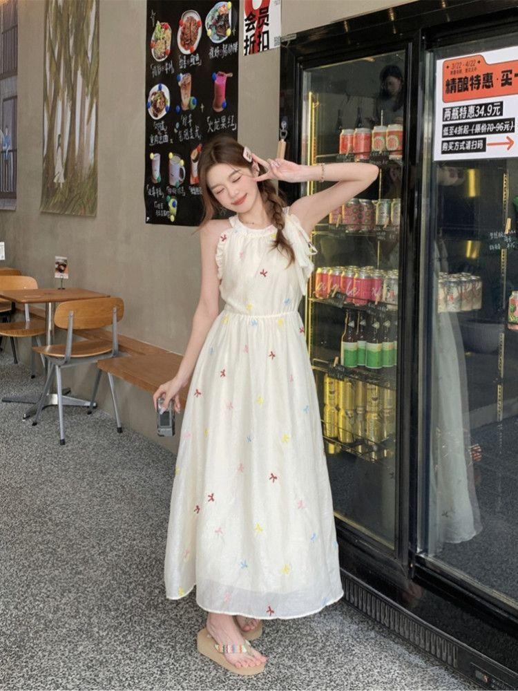 No Brand Butterfly Tie Dress With Polyester Fabric Summer College Style For Women