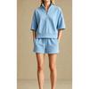Women's Loose Tracksuit Half Zip Short Sleeve Sweatshirt Drawstring Waist Shorts