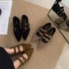 2025 Summer Point Toe Rivet Buckle Flat Shoes Mary Janes New Style Elagant Casual Women Internal Height Increasing Single Shoes