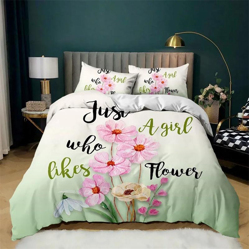 Cartoon Duvet Cover Set Howling Wolf In The Moonlit Night Bedding Set Polyester Just A Girl Who Loves Wolves Pattern Quilt Cover