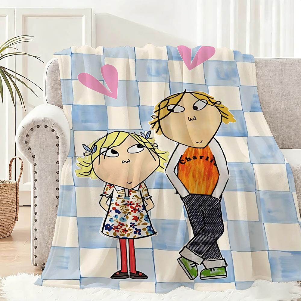 Anime Charlie and Lola Throw Lightweight 240g Flannel Blanket Soft Skin-friendly for Summer Cooling 75x90cm