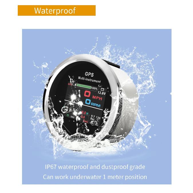 Waterproof 85mm 0-999 km/h MPH Knots GPS Speedometer Odometer Trip Tachometer Hours with Fuel Voltmeter Water Temp for Boat Car