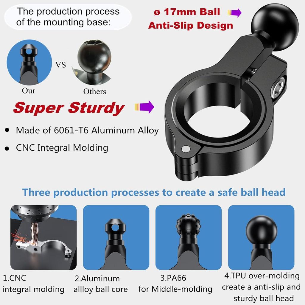 BRCOVAN Motorcycle Phone Mount Holder With Qi 15W Wireless Charger & PD/USB-C 20W Fast Charging Port, Waterproof Cellphone Cradle With Aluminum Alloy