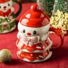 Creative Christmas Snowman Ceramic Coffee Cup Cartoon Cute Snowman Mug with Lid Birthday Gift Red Snowman Coffee Cup Home Decor
